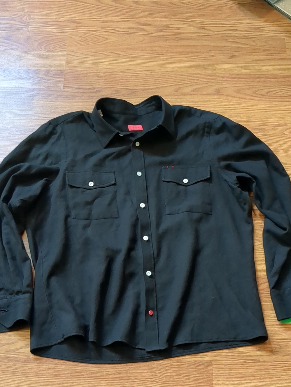ISAIA Napoli Luxury Black Cotton Cashmere Button Down Shirt LS 17 43 XL